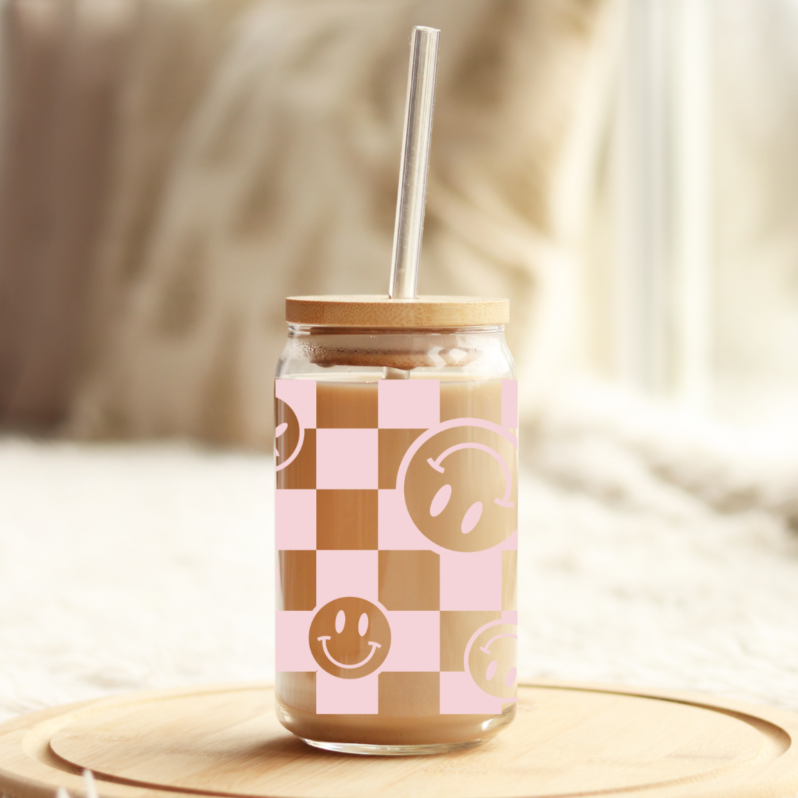 Checkered Glass Cup - 16oz Fun Drinkware | Joyfulpeel