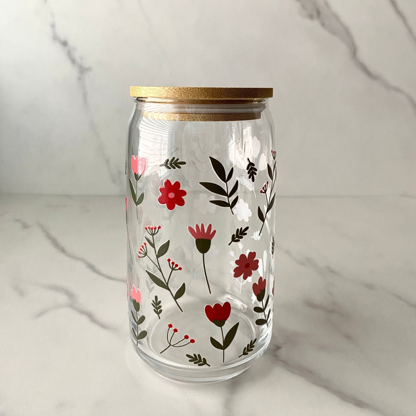 Floral Glass Cup – 16 oz | Handcrafted Drinkware | Joyfulpeel