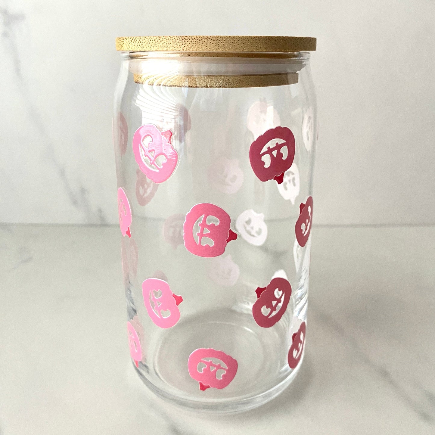 Pink pumpkin Glass Cup 16 oz