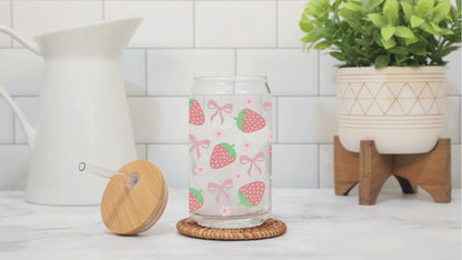 Strawberry Bow Glass 16 oz